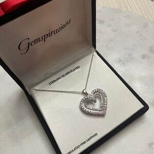 Gemspirations Heart Necklace Gift Jewelry Silver Plated Simulated Pink Sapphire